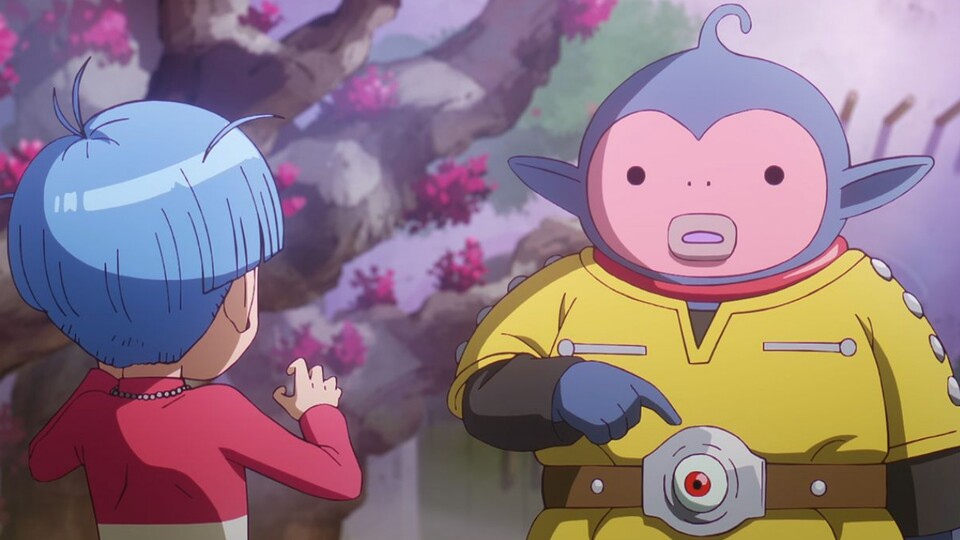 Hybis zeigt Bulma das coole Auge, das er in den Bergen gefunden hat. (Bild: © Bird Studio Toei Animation)