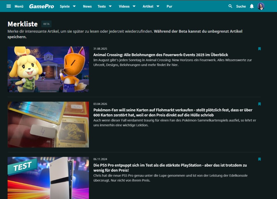 Die Merkliste befindet sich übrigens noch in der Beta-Phase. Mehr dazu weiter unten im Artikel.