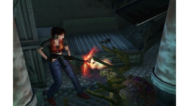 Mutierte Spinnen gehören bei Resident Evil dazu – diese Exemplare spucken Gift quer über den Bildschirm. Mit der AK47 löchert Claire die haarigen Biester.