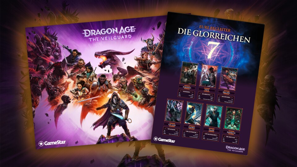 XXL-Doppelposter: Auf der Vorderseite bekommt ihr ein großes Artwork zu Dragon Age: The Veilguard und auf der Rückseite schicke Character-Artworks und Infos zu euren Partymitgliedern.