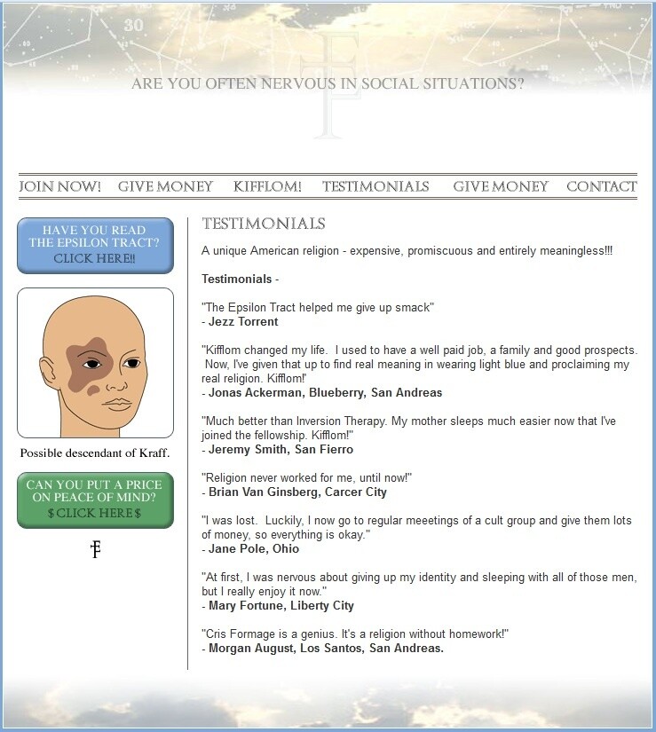 Ein Hoch auf Kifflom! Die Internetpräsenz des Epsilon-Programms im spielinternen GTA-Internet ist eine Parodie auf Sekten im Scientology-Stil.