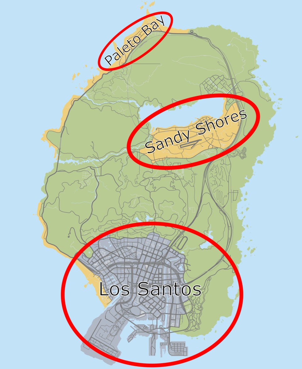 Die drei Städte in San Andreas.