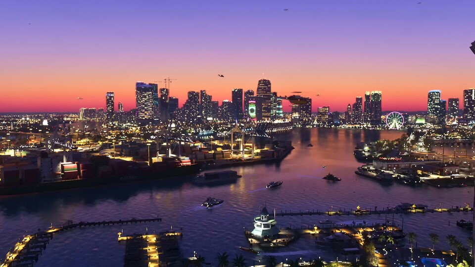 Der Hafen von Vice City in der Abenddämmerung. Ganz schön schick, oder?