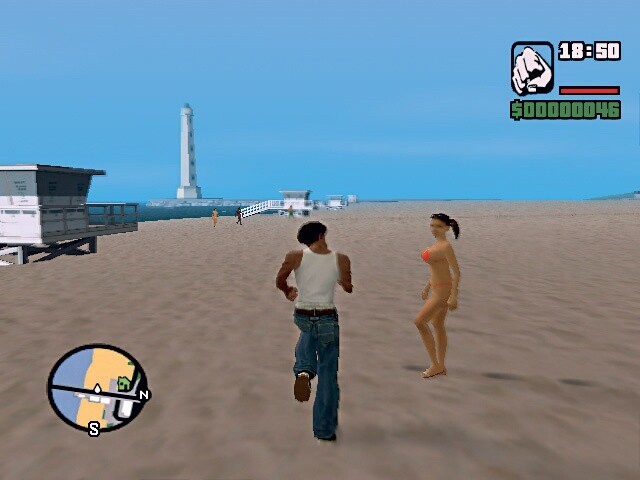 Am Strand erwarten CJ Sehenswürdigkeiten der knapp bekleideten Art - wenn das die Freundin erfährt! Screen: Xbox