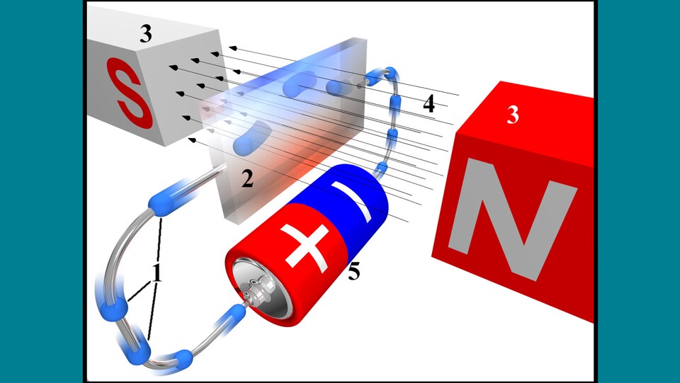 Zwei Magneten bauen ein Magnetfeld um den Sensor herum auf, durch den wiederum Strom fließt. Bei Sticks ändert sich die Polarisierung der jeweiligen Magneten. (Bildquelle: Wikipedia)