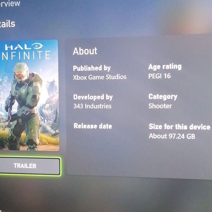 Laut dem Bild soll Halo Infinite schon ohne Day One-Patch 97,24 GB groß sein.