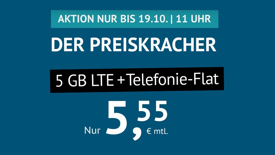 Bei Handyvertrag.de bekommt ihr noch bis Dienstagvormittag einen günstigen Tarifdeal mit 5 GB LTE und Telefon-Flat.