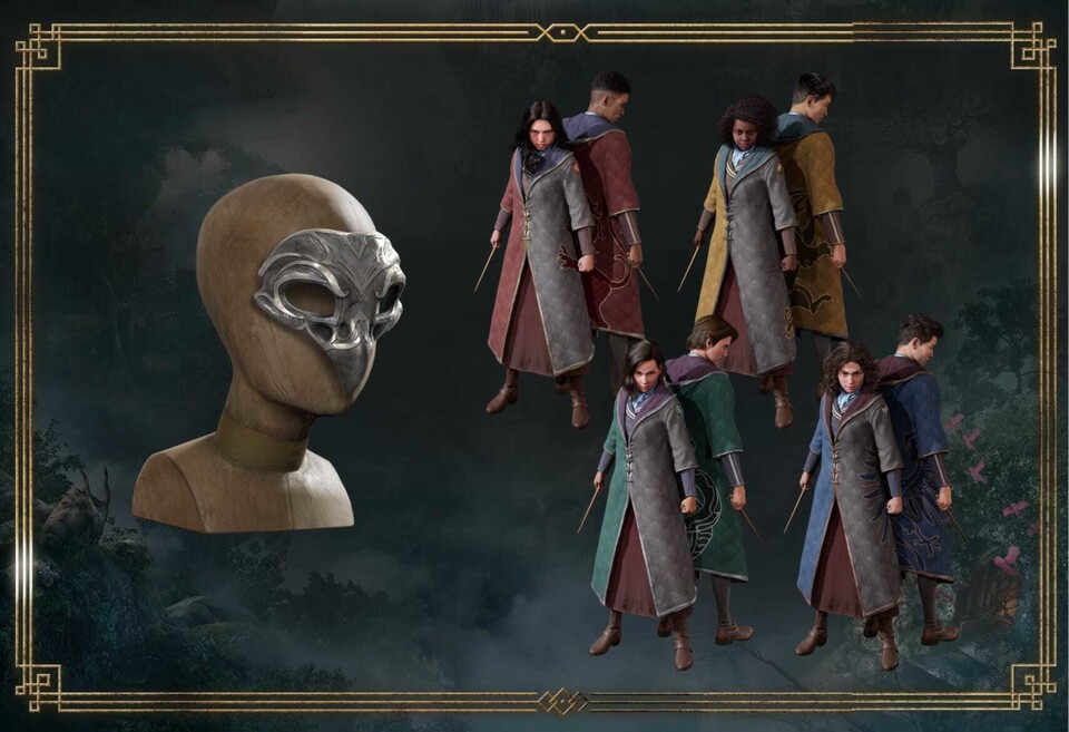 Hier seht ihr die Umhänge samt der Maske, die ihr für euren Fanclub-Account in Hogwarts Legacy bekommt.