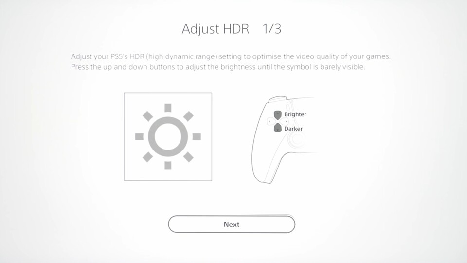 Der erste der drei PS5-Einstellungsbildschirme zum Thema HDR.