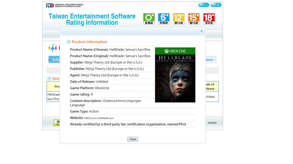 Hellblade wird bei der Taiwan Software Rating Information für Xbox One gelistet.