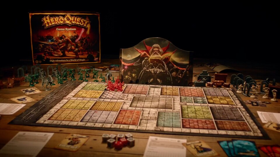 In der coolen Box findet ihr eine Vielzahl an Miniaturen, sowie Spielkarten und Würfel!