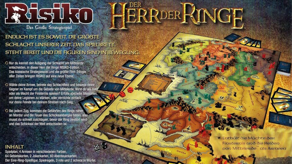 Die Karte von Herr der Ringe Risiko bildet das gesamte bekannte Mittelerde ab.