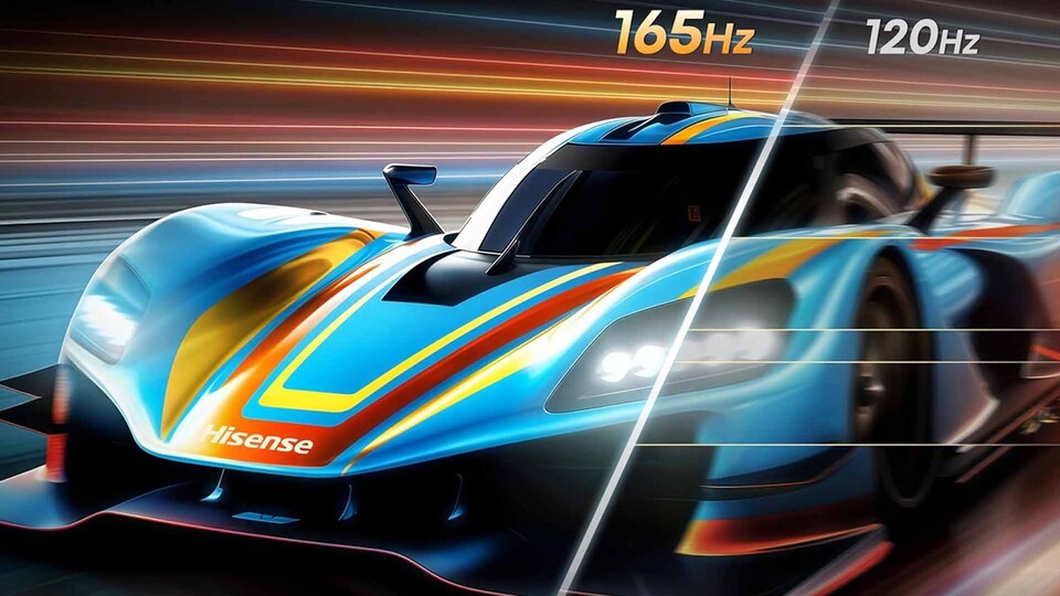 Einfach eine Augenweide beim Zocken: Mit 165 Hz, VRR und ALLM stellt der Hisense 55U7DS PRO schnelle Games besonders flüssig dar.