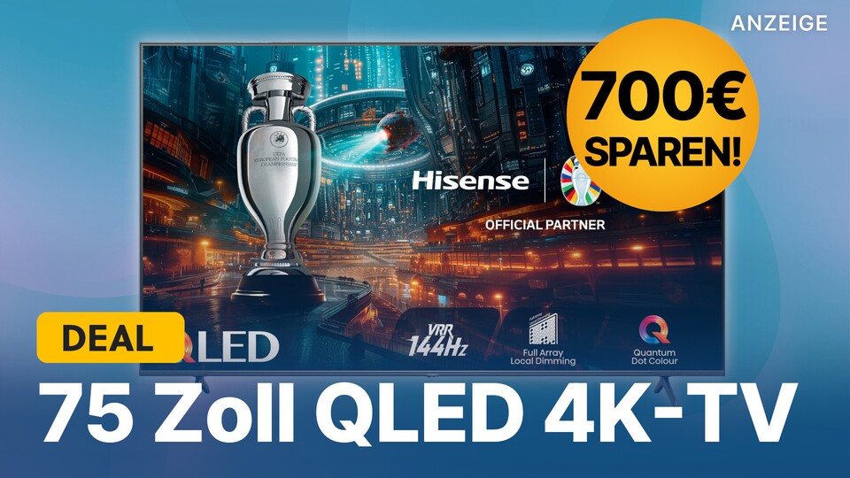 Der QLED 4K-Fernseher Hisense E77NQ mit 75 Zoll bietet ein sehr gutes Preis-Leistungs-Verhältnis, vor allem im aktuellen Sonderangebot.