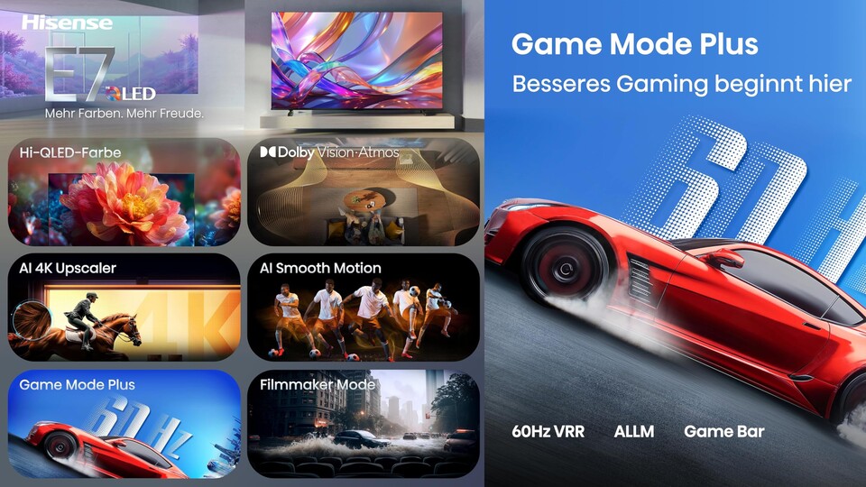 Für seinen Preis bietet der Hisense E7DS gute Features, ihr müsst aber mit 60Hz leben.