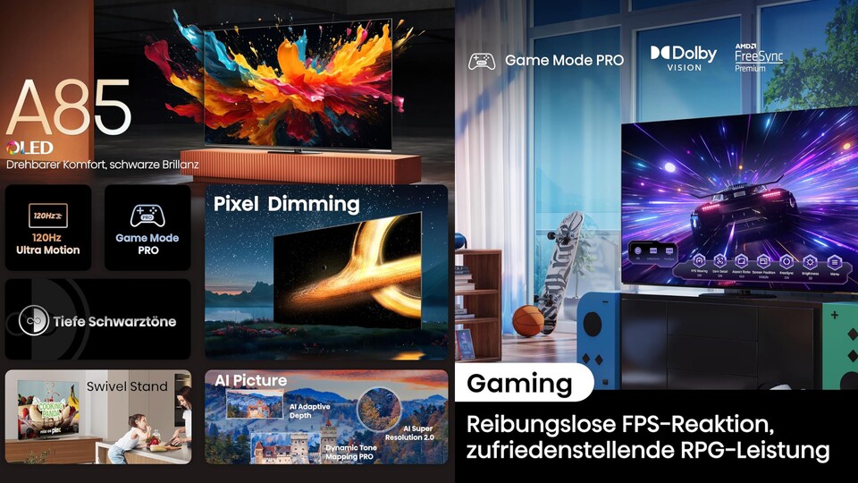 Der Hisense A85N bietet eine sehr gute Gaming-Performance und noch viele weitere nützliche Features.
