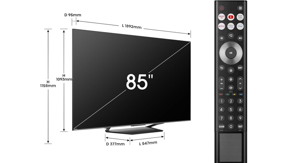 Pour la version 85 pouces de la Hissense U7NQ, vous devez planifier un peu d'espace, après tout, la télévision 4K est une bonne large de 1,89 mètres.