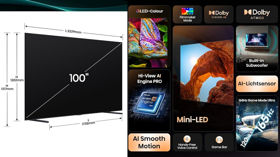 Einen 4K-Fernseher mit so vielen Features und zugleich mit 100 Zoll Bildschirmdiagonale bekommt man nicht oft zu einem so moderaten Preis.