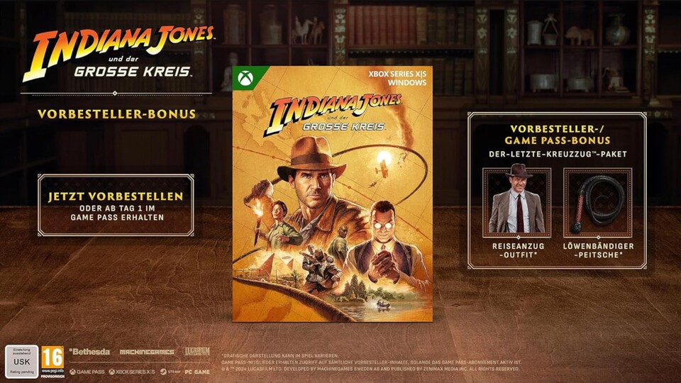 Der Vorbesteller-Bonus ist bei allen Versionen von Indiana Jones und der Große Kreis dabei.