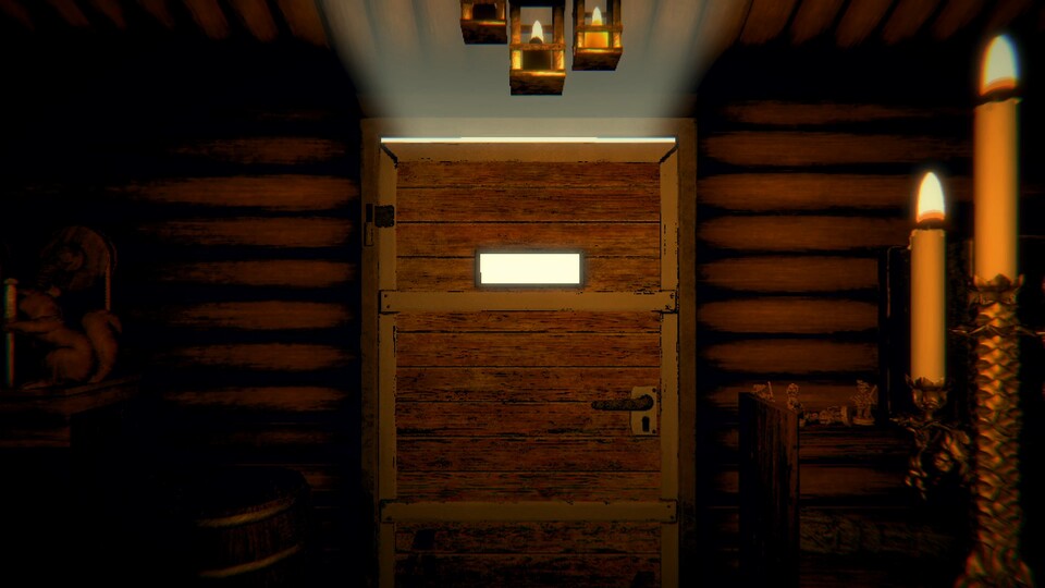 In der kleinen Holzhütte müsst ihr Rätsel lösen, damit ihr Spielfortschritt erzielen könnt.