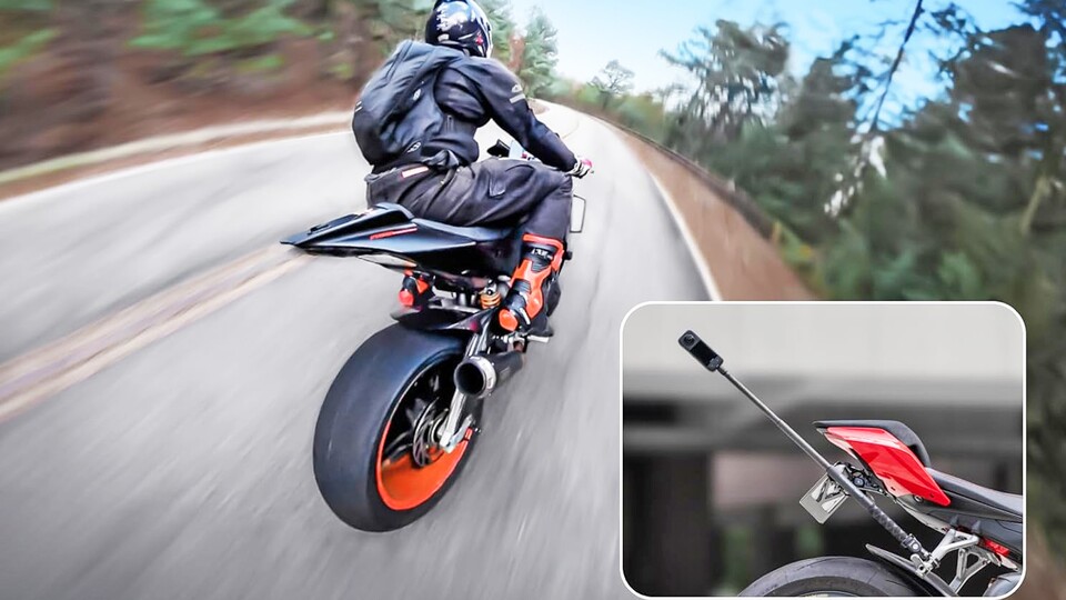 Mit dem richtigen Zubehör könnt ihr die Kamera an euer Motorrad schnallen und actionreiche Szenen drehen.