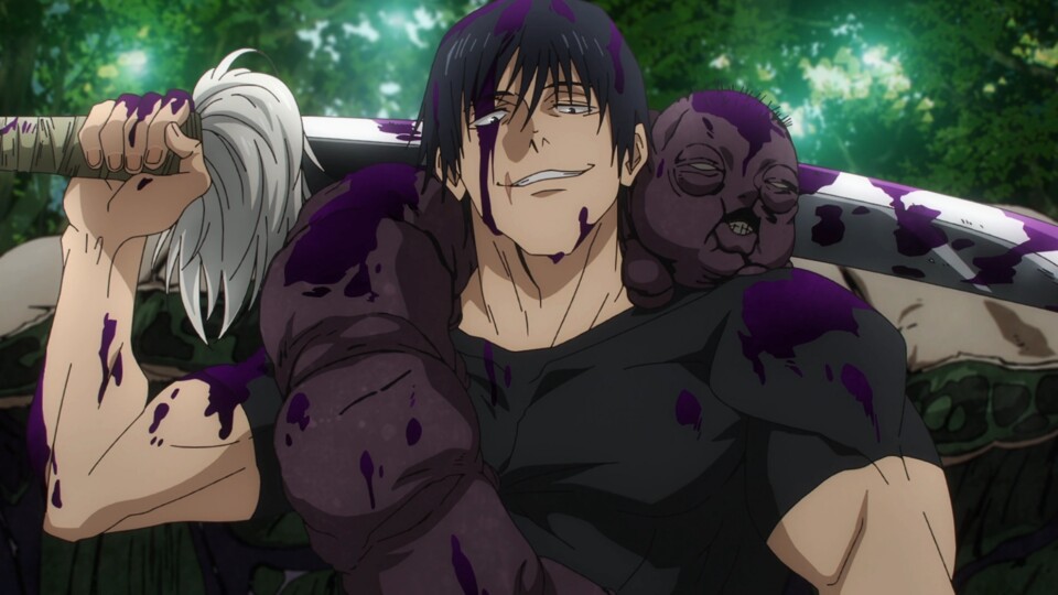 Toji hatte zwar keine Fluchkräfte, kämpfte aber mit verfluchten Gegenständen. (© Gege Akutami, Shueisha Mappa)