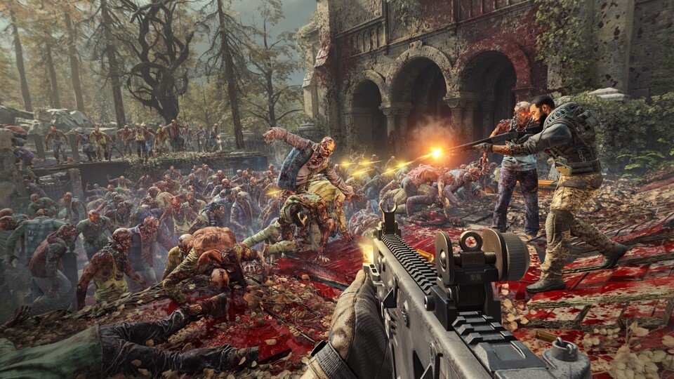 In Toxic Commando bekommt ihr es oft mit großen Zombie-Horden zu tun.