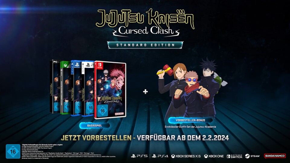 Wenn ihr Jujutsu Kaisen Cursed Clash vorbestellt, bekommt ihr das Erstklässler-Outfit-Set kostenlos dazu.