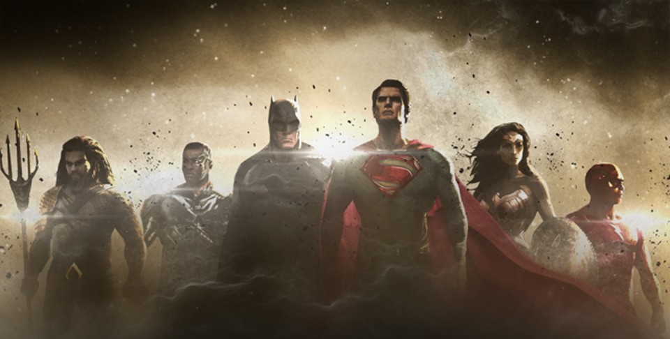 Erstes Comic-Art zur Justice League mit Batman, Superman, Wonder Woman, Cyborg, The Flash und Aquaman - nur Green Lantern fehlt.