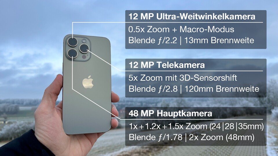 Das iPhone 15 Pro punktet unter anderem durch ein zusätzliches Teleobjektiv.