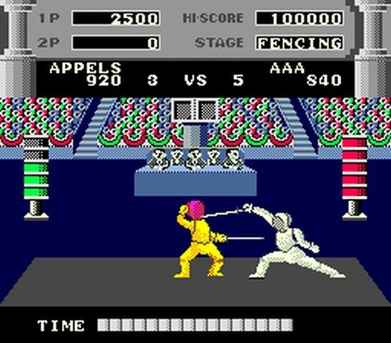 Abseits von Boxen sind europäische Kampfsportarten seltene Videospielgäste – zumindest Fechten wird aber in diversen Olympia-Titeln und z.B. in Taitos Automat Great Swordsman thematisiert.