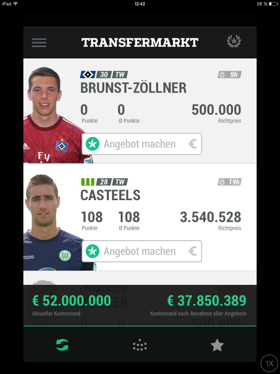 Hübsch und übersichtlich: Als Smartphone-App glänzt Kickbase mit seiner tollen Aufmachung und den Original-Fotos der bekanntesten Bundesliga-Spieler.