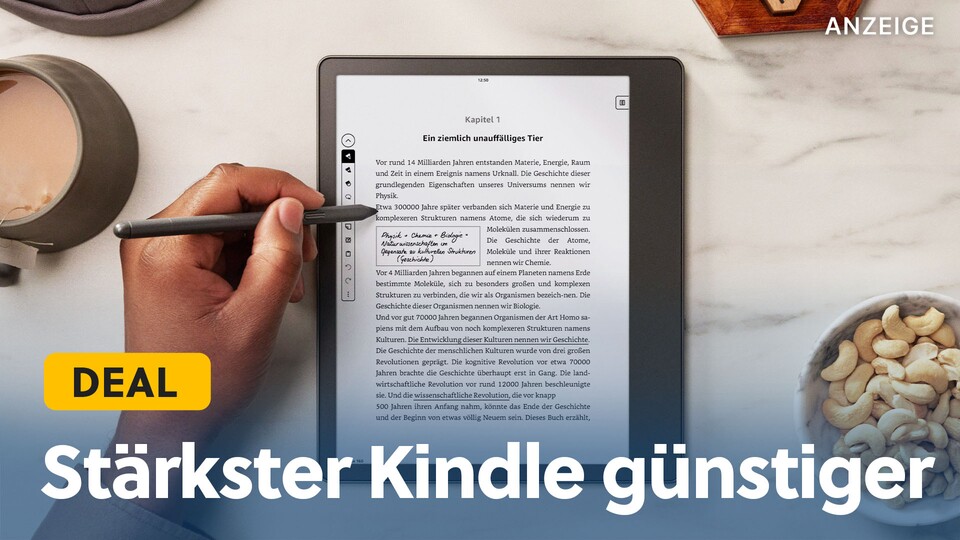Mit dem Kindle Scribe könnt ihr direkt in eure Bücher hineinschreiben.