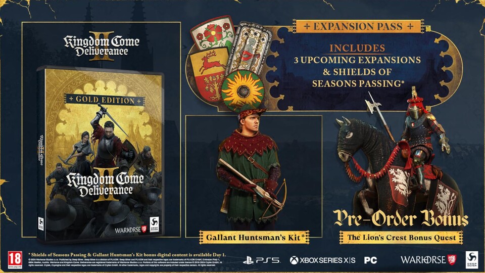 Die Kingdom Come: Deliverance 2 Gold Edition liefert auch den Expansion Pass und weitere In-Game-Extras.