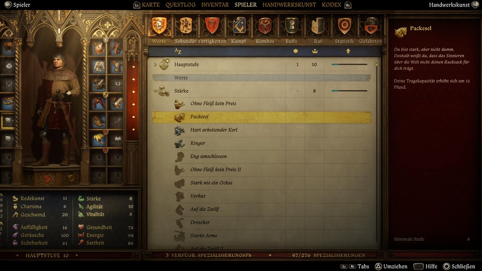 Erhöht eure Stärke und nehmt Fähigkeiten, die die Traglast erhöhen mit. Hier lohnt sich jeder Punkt.