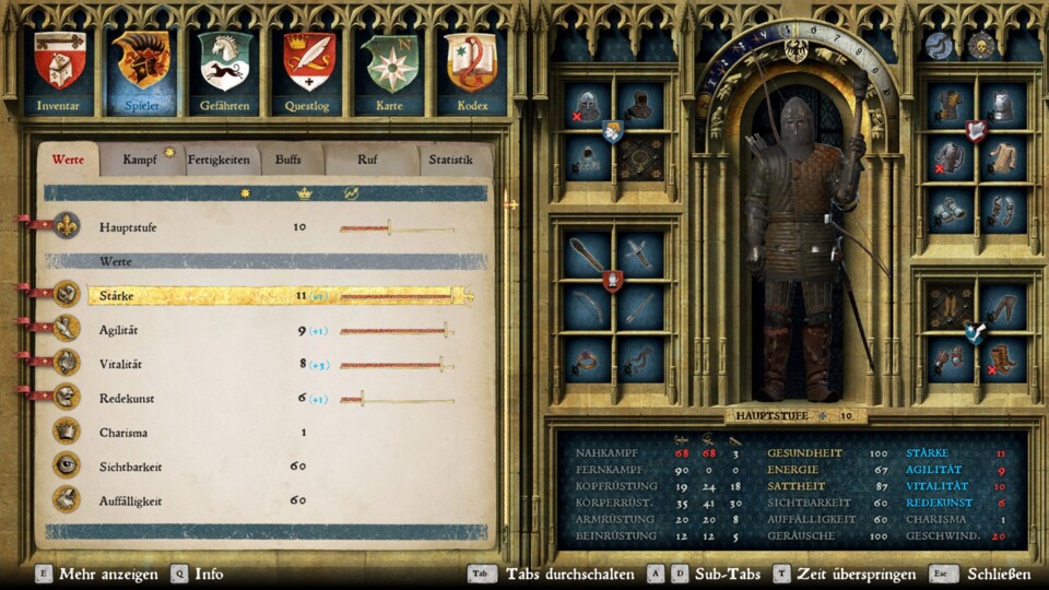 Bei den Hauptwerten findet ihr starke Boni, die euch in fast allen Belangen besser machen.
