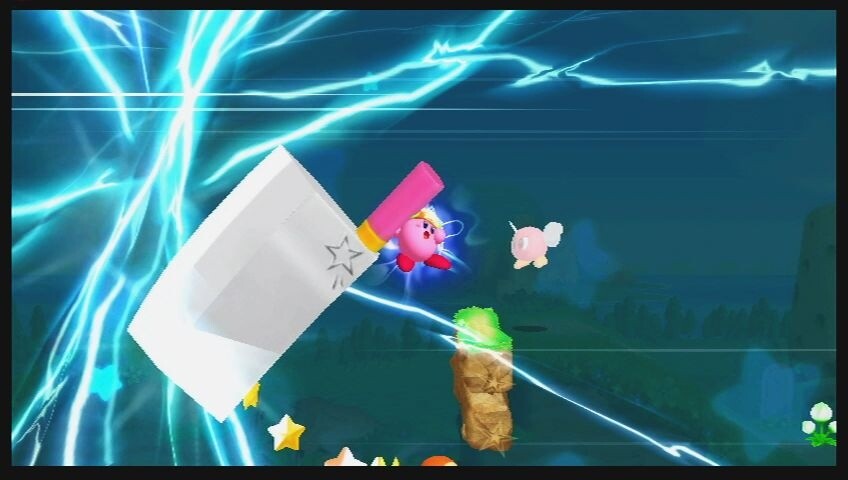 Das riesige Hackebeil ist eine von Kirbys neuen Fähigkeiten und vernichtet alles, was ihm an den Kragen will.