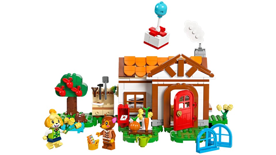 Ein Apfelbaum, fliegende Geschenke und ein niedliches Häuschen. So stell ich mir ein Lego Animal Crossing Set vor.