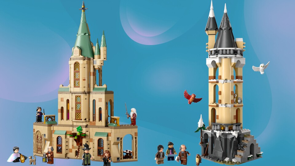 Manche der LEGO Harry Potter Sets wie Dumbledores Büro (links) und die Eulerei lassen sich gut miteinander kombinieren.