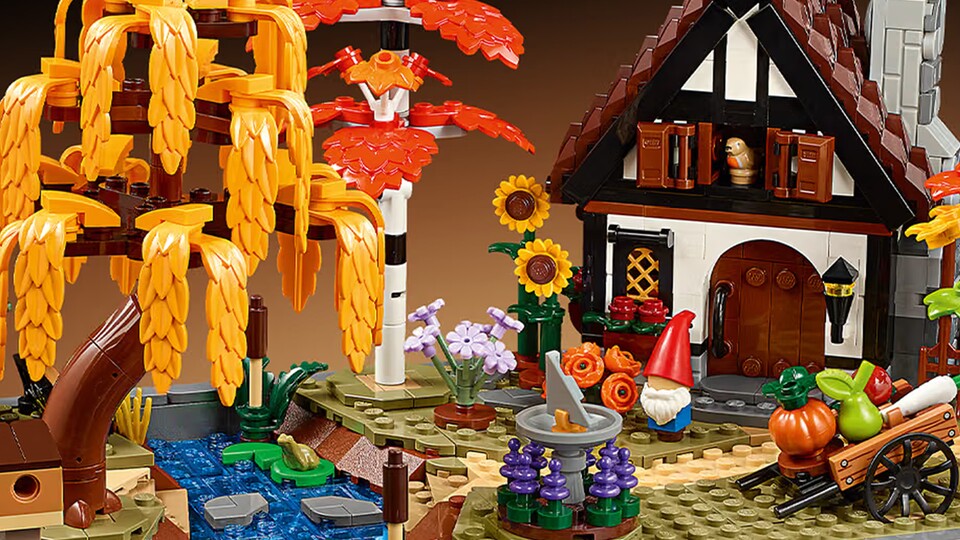 Sogar ein kleiner Gartenzwerg versteckt sich in dieser herbstlichen Szene aus LEGO-Steinen.