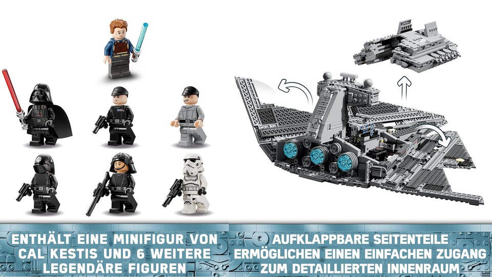 Das Set vom Sternenzerstörer lässt jedes Fan-Herz höher schlagen und die exklusive Cal Kestis Minifigur macht das Ganze noch cooler!