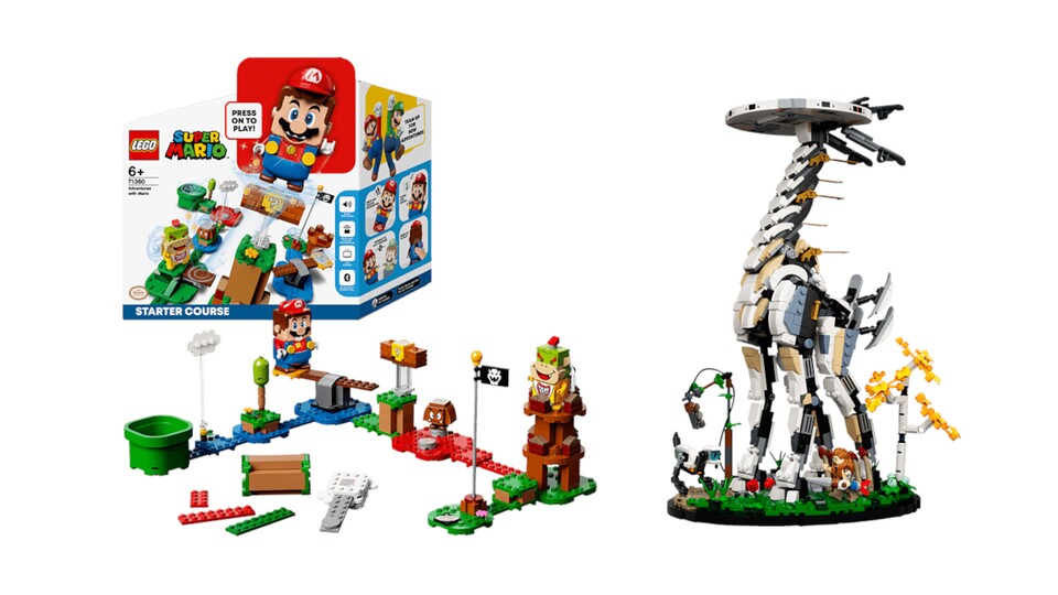 Unter den LEGO Sets mit Gaming-Bezug gehören die Mario Abenteuersets und der Langhals aus Horizon Forbidden West zu den Highlights.