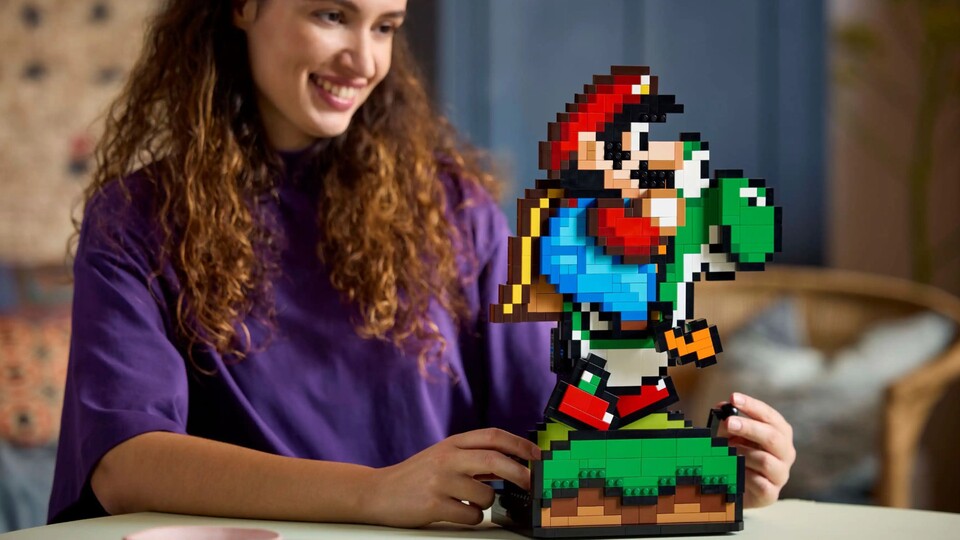 Durch Kurbeln bewegt Yoshi seine Gliedmaßen und hüpft zusammen mit Mario auf und ab.