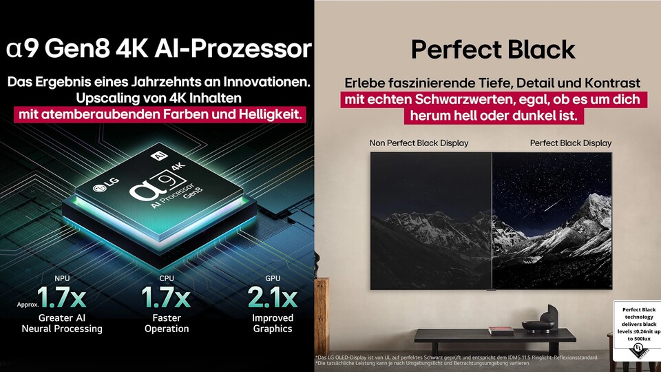 Das perfekte Schwarz bekommt ihr zwar bei jedem OLED-Fernseher, einen so guten Bildprozessor wie der LG OLED C57 haben viele seiner Konkurrenten jedoch nicht.