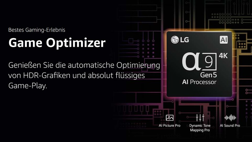 Der Game Optimizer des LG OLED CS6 sorgt beim Spielen automatisch für das bestmögliche Bild. Durch den starken Alpha-9-Prozessor funktioniert Bildoptimierung zudem deutlich besser als bei vielen anderen OLED-TVs.