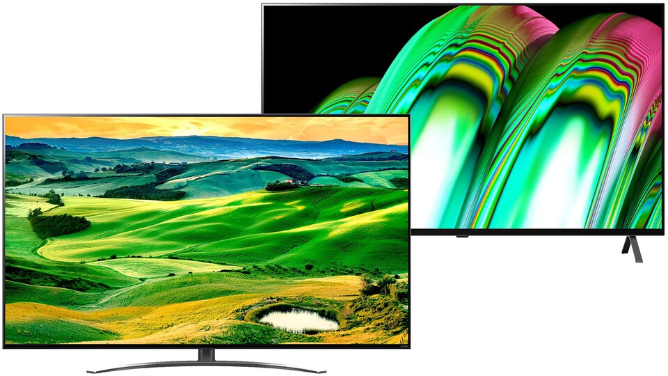 Der LG QNED81QA (links) ist ein sehr guter Gaming-TV, der LG OLED A29 bietet eine tolle Bildqualität zum moderaten Preis.