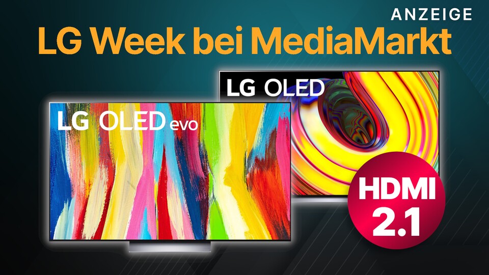 In der LG Week bei MediaMarkt gibts unter anderem die 4K Smart TVs LG OLED C27 (links) und LG OLED CS9 günstig im Angebot.