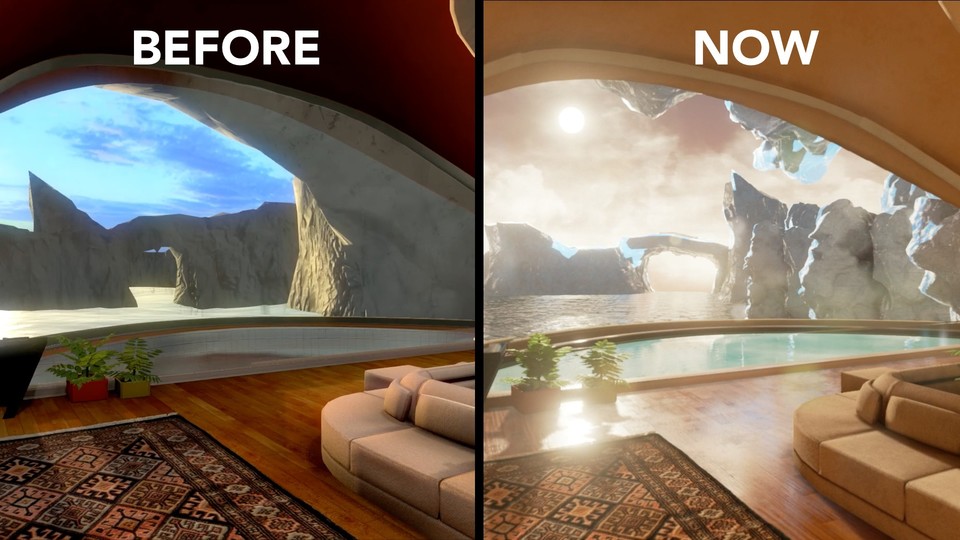 Für die Entstehung des Virtual-Reality-Adventures Loading Human hat Untold Games von der Unity Engine (links) auf die Unreal Engine 4 (rechts) umgesattelt.