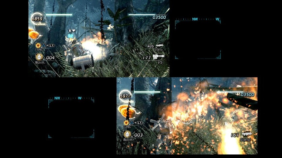 Der Splitscreen-Modus von Lost Planet 2: Mickrige Bildausschnitte vermiesen den Offline-Mehrspieler-Spaß.