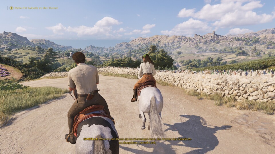 Die bildhübschen, sizilianischen Landschaften durchquert ihr oft mit dem Wagen, manchmal seid ihr allerdings auch zu Pferd unterwegs.